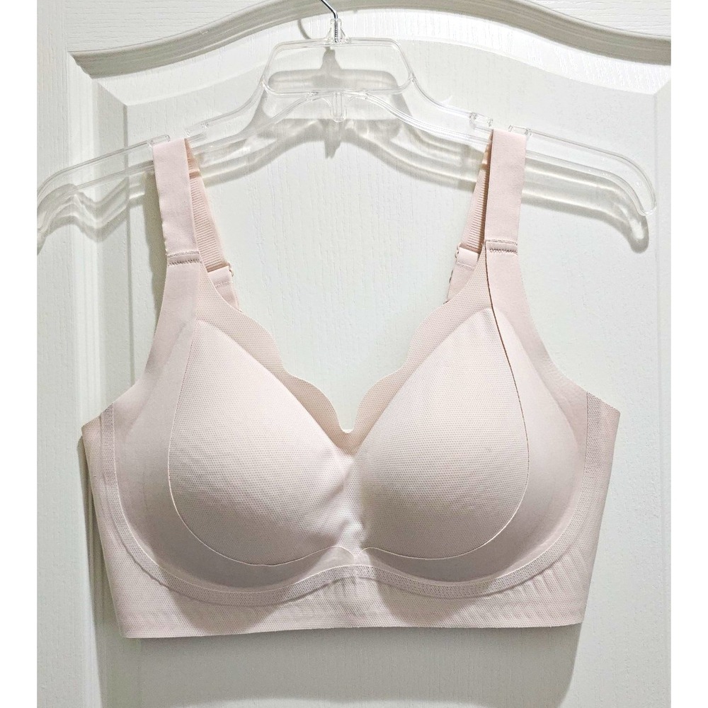 Women's Light Beige Jelly Sports Bra Front Hook & Eye Closure Wireless 4XL/42D